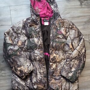 Realtree Brown Camo Jacket with Hot Pink Hood Lining